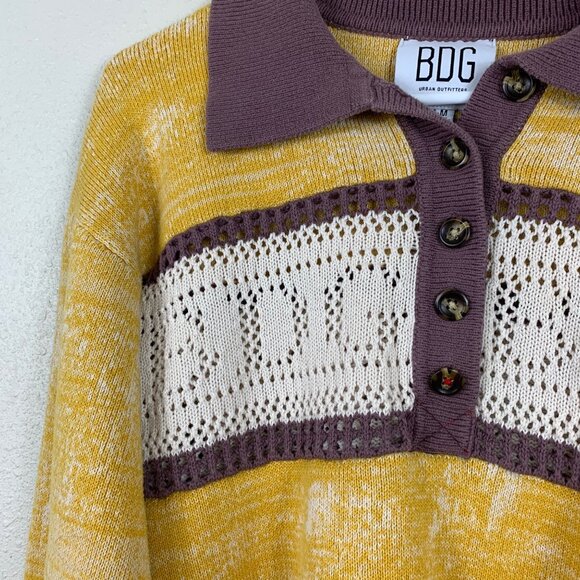 Urban Outfitters BDG Corrina Collared Knit Sweater Yellow Size Medium - Picture 4 of 8